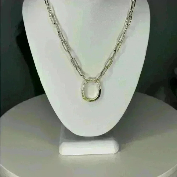 18KGP Designer Link Chain w/Pave & Earrings - Picture 4 of 4